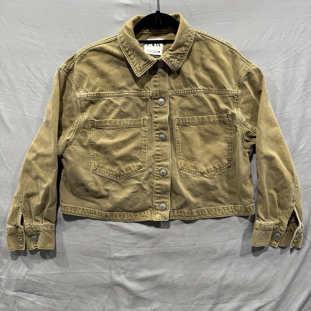 Zara Olive Denim‎ Military Jacket Women's Size S 100% Cotton